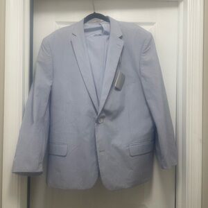 46L Adolfo Blue and White Pinstripe Faux Seersucker Jacket